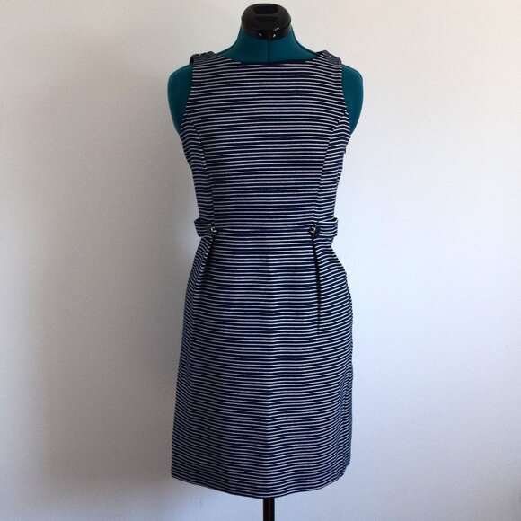 Navy and White Sleeveless Striped Shift Dress - Picture 1 of 6